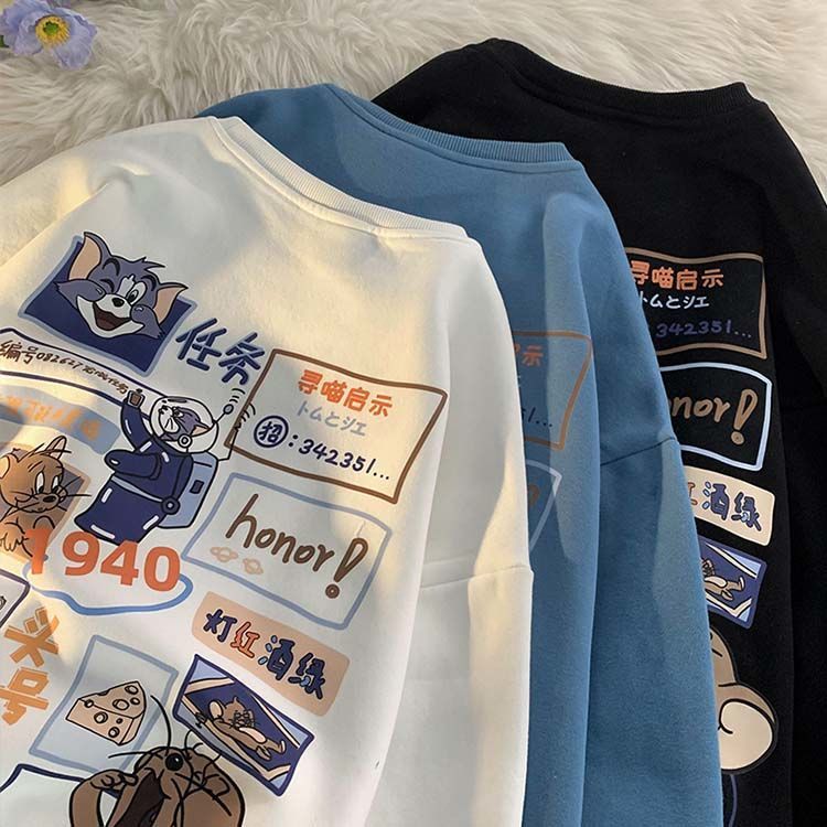 Tom and Jerry Hoodie Autumn and Winter Fleece Sweater Men's Jacket