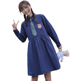 Gothic Lolita Harajuku Style Clothing Girl Long Sleeve Dress Cute Solid Color Maxi Dress
