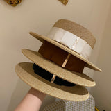 Straw Hat Flat Top Women's Straw Hat Beach Hat British Style Top Hat