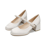 Nude Wide Fit Block Heels Vintage Mary Jane Shoes