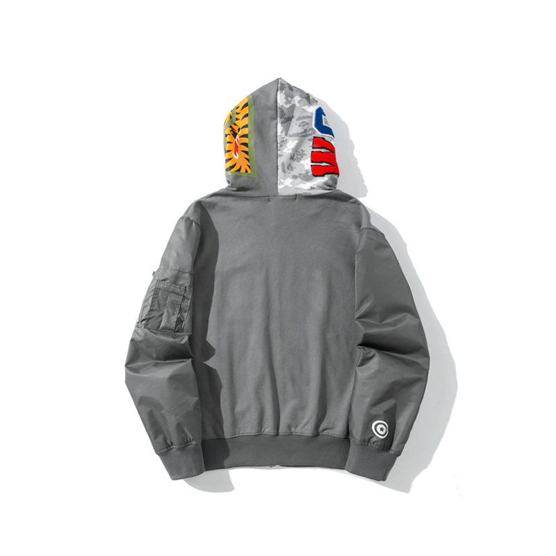 Shark Print Hoodie Digital Pixels Camouflage Color Matching Cap Jacket Sleeve Sweater Hooded Zipper Cardigan Outerwear