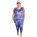 Women Plus Size Co-Ords Camouflage Slim V-neck Fashion Casual Two-Piece Suit