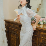 Women cottagecore Dress Vintage White Lace Dress Formal Dress Summer