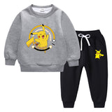 Children Pokemon Pikachu Hoodie & Pant Set Fleece Lined Padded Warm Keeping Winter Clothes Sweatershirt Suit
