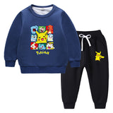 Children Pokemon Pikachu Hoodie & Pant Set Fleece Lined Padded Warm Keeping Winter Clothes Sweatershirt Suit