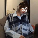 Preppy Aesthetic Outfits Plaid Knitted Vest