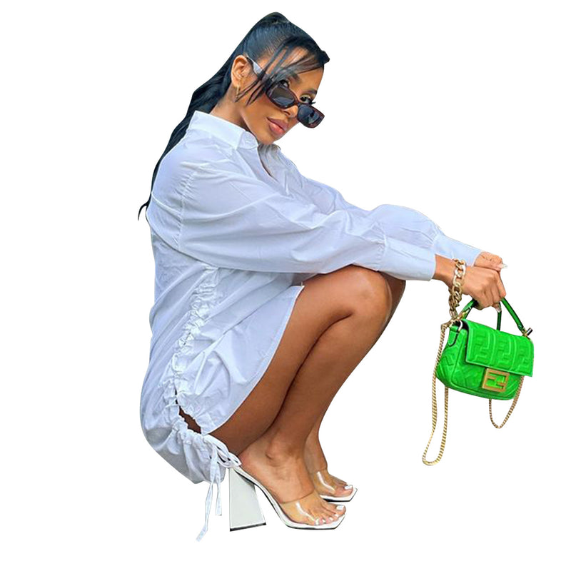 Autumn Hollow out Tied Loose Mid-Length Shirt Dress
