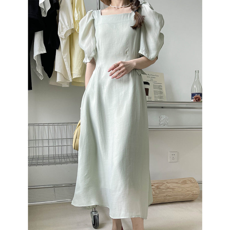 Kim Kardashian Marilyn Monroe Dress Summer French Gentle Square Collar Dress