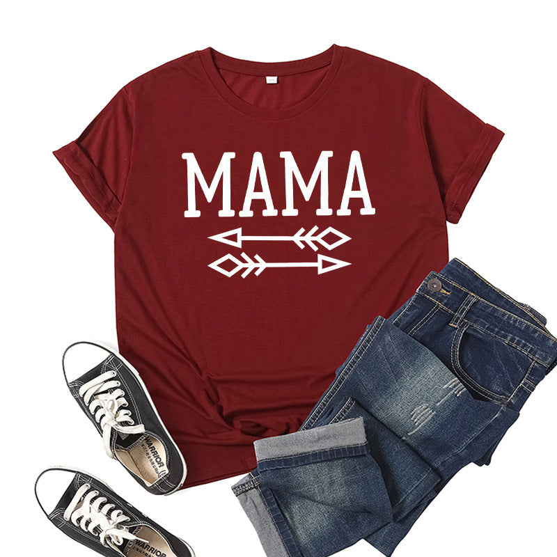 Boy Mama T Shirt Mama Bow and Arrow Printed Short Sleeve round Neck T-shirt