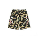 Shark Print Shorts Men's Side Double Shark Head Windbreaker Cloth Shorts Elastic Waist Fifth Pants Middle Pants Casual Shorts