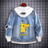 Men and Women Pokemon Pikachu Coat Spring and Autumn Pikachu Anime Denim Hoodie