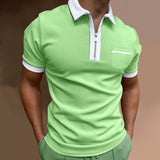 Polo Shirts Men's Zipper Color Matching T-shirt Top