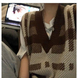 Preppy Aesthetic Outfits Plaid Knitted Vest