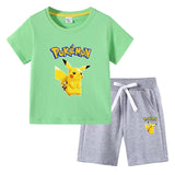 Children Pokemon Pikachu Tshirts & Shorts Cotton Short Sleeve Shorts Two Pieces Neutral