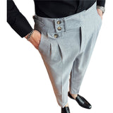 Men Trousers Slim Fit Curled Hem Men's Solid Color Long Pants