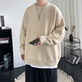 Men's Sweater Fall Winter Men Solid Color Knitted Sweater Loose round Neck Sweater