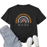 Boy Mama T Shirt Mama Leopard Print Rainbow Pattern Printed T-shirt
