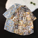 Men's Shirts Summer Printed Shirt Men's Short Sleeve Leisure Hong Kong Style Shirt Large Size Men's Clothing