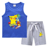 Children Pokemon Pikachu Tshirts & Shorts Summer Vest Middle Pants Sports Casual Thin Two Pieces