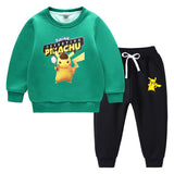 Children Pokemon Pikachu Hoodie & Pant Set Fleece Lined Padded Warm Keeping Winter Clothes Sweatershirt Suit