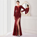 Sequin Evening Dress Elegant Long Style Long Sleeve Sequined Evening Dress