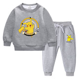 Children Pokemon Pikachu Hoodie & Pant Set Fleece Lined Padded Warm Keeping Winter Clothes Sweatershirt Suit