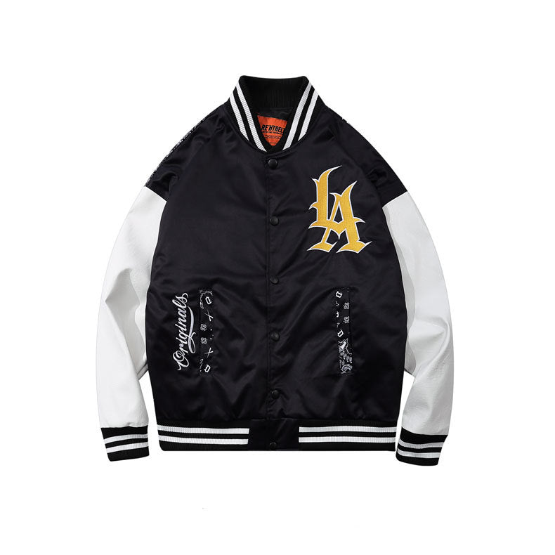 Dodgers Letter Man Jacket Outfit Senior Jackets Varsity Baseball College Coat Paisley Baseball Uniform Loose Men's Leather Jacket