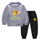 Children Pokemon Pikachu Hoodie & Pant Set Two-Piece Solid Color Baby Cotton Sweater Set