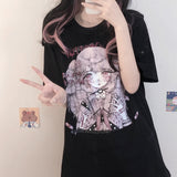 Gothic Lolita Harajuku Style Clothing Adhesive Bandage Girl Short Sleeve Printed T-shirt Women