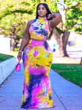 Women Plus Size Maxi Dresses Sexy Print Skirt Two-Piece Set