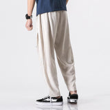 Linen Pants Straight Leg Pants Drawstring Lightweight Elastic Beach Pants Men's Soft Vintage Harem Pants