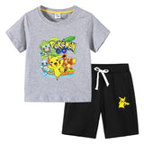 Children Pokemon Pikachu Tshirts & Shorts Cotton Short Sleeve Shorts Two Pieces Neutral