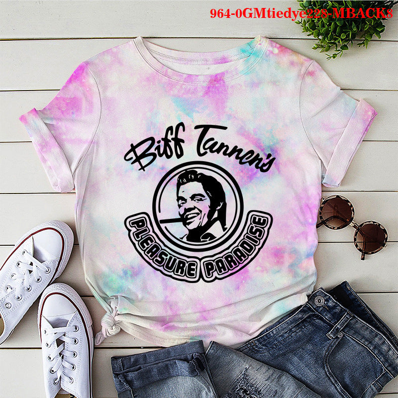 Back to the Future Costume Printed Tie-Dyed Adult Milk Silk Short Sleeve T-shirt