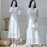 Fairy Dress Early Autumn Sweet Lace Dress Women French Style Cinched Slimming Long Dress
