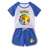 Children Pokemon Pikachu Tshirts & Shorts Leisure Sports Two-Piece Set