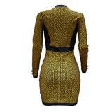 Women Dress Winter Vintage Slim-Fit Contrast Colors Cardigan Printed Dress
