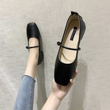 Nude Chunky Heel Casual Leather Shoes
