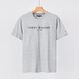 Tommy T Shirts Tommy Men's Short Sleeve Cotton round Neck Slim-Fit Letters Embroidered T-shirt