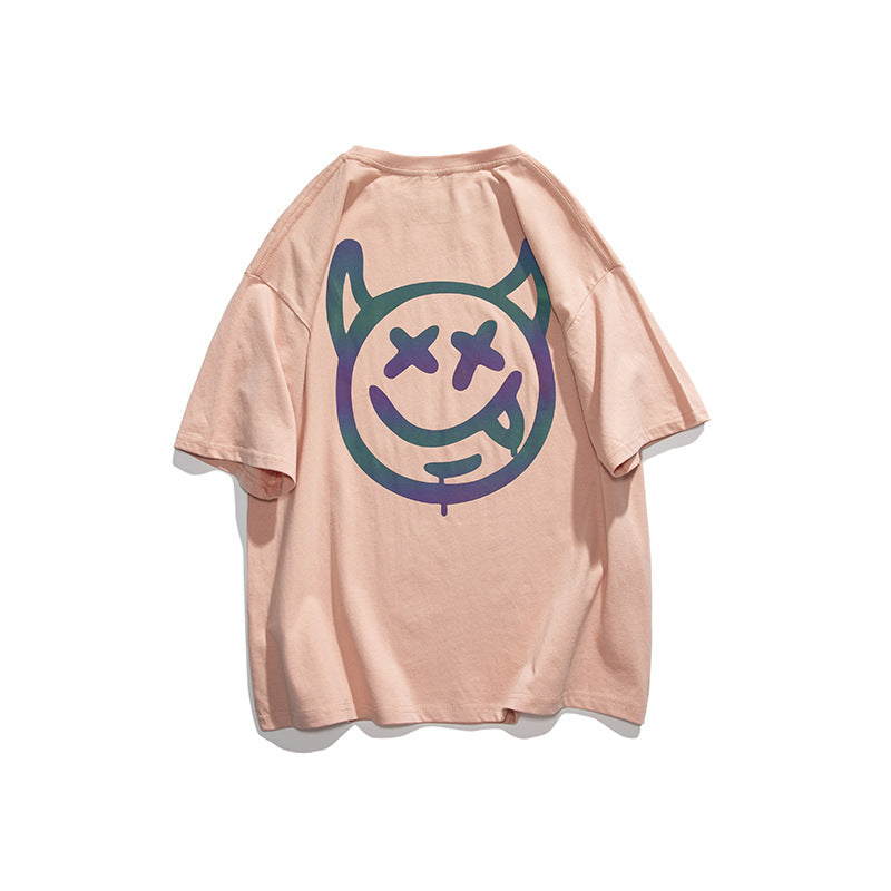 Men's T-shirt Cotton Short-Sleeved T-shirt Men's Summer Loose Casual Half Sleeves Clothes Men's Devil Print T-shirt