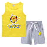 Children Pokemon Pikachu Tshirts & Shorts Summer Vest Middle Pants Sports Casual Bottoming Shirt Sleeveless Two Pieces