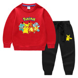 Children Pokemon Pikachu Hoodie & Pant Set Pure Color Cotton Quality Sweatshirt Set Trousers