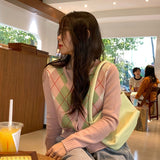 Preppy Aesthetic Outfits Pink Cardigan Women's Spring and Autumn V-neck Sweater Short