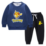 Children Pokemon Pikachu Hoodie & Pant Set Fleece Lined Padded Warm Keeping Winter Clothes Sweatershirt Suit