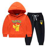 Children Pokemon Pikachu Hoodie & Pant Set Fleece Lined Padded Warm Keeping Winter Clothes Two Pieces