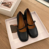 Nude Pumps Block Heel Chunky Heel Mary Jane Shoes