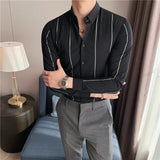 Men Shirts Summer Stripes Pointed Collar Spring and Autumn Slim Shirt