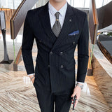 Double Brewed Seersucker Suit Autumn Men's Suit Slim Striped
