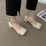 Nude Pumps Block Heel Leather Shoes