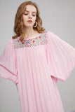 Bohemian Flower Embroidered Puff Sleeve Loose Vacation Style Long Dress Dress