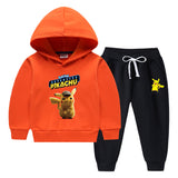 Children Pokemon Pikachu Hoodie & Pant Set Fleece Lined Padded Warm Keeping Winter Clothes Sweatershirt